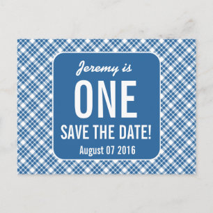 Postal De Anuncios DIAGONAL AZUL PLAID 1º BEBÉ NIÑOS Cumpleaños P40F