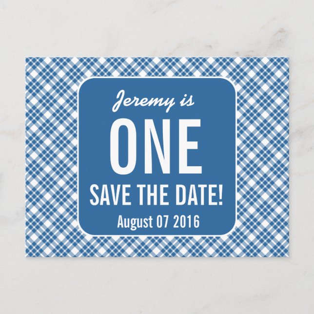 Postal De Anuncios DIAGONAL AZUL PLAID 1º BEBÉ NIÑOS Cumpleaños P40F (Anverso)
