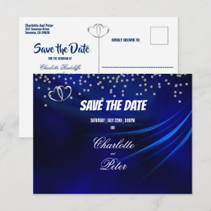 Postal De Anuncios Diamantes y corazones azules reales salvan la tarj