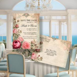 Postal De Anuncios Diario francés vintage floral azul elegante de cha