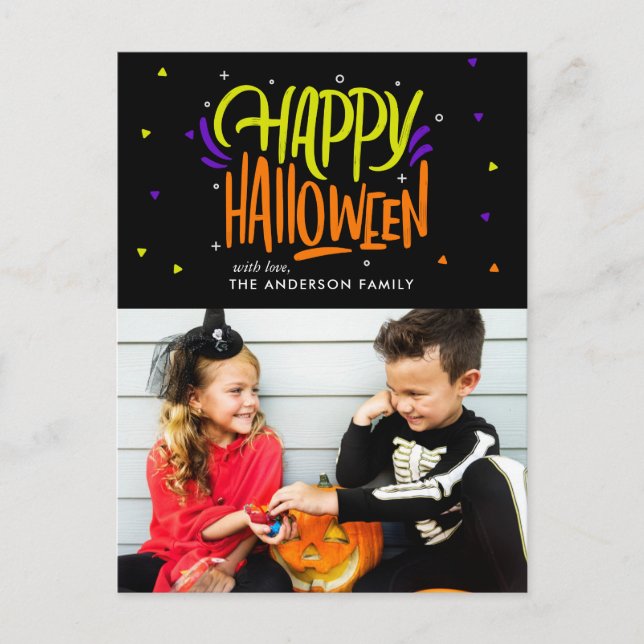 Postal De Anuncios Días festivos familiares "Feliz Halloween" brillan (Anverso)