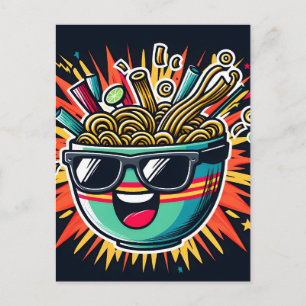 Postal De Anuncios Dibujo animado divertido de fideos ramen en un taz