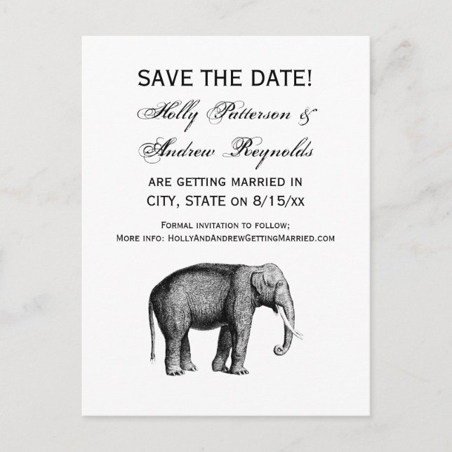 Postal De Anuncios Dibujo Antiguo de Elefante (Anverso)