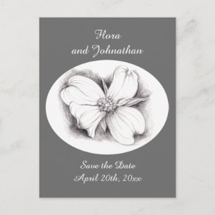 Postal De Anuncios Dibujo de flores de Dogwood Guardar el Boda de fec