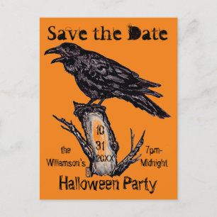 Postal De Anuncios Dibujo de tinta de Halloween de Naranja de cosecha