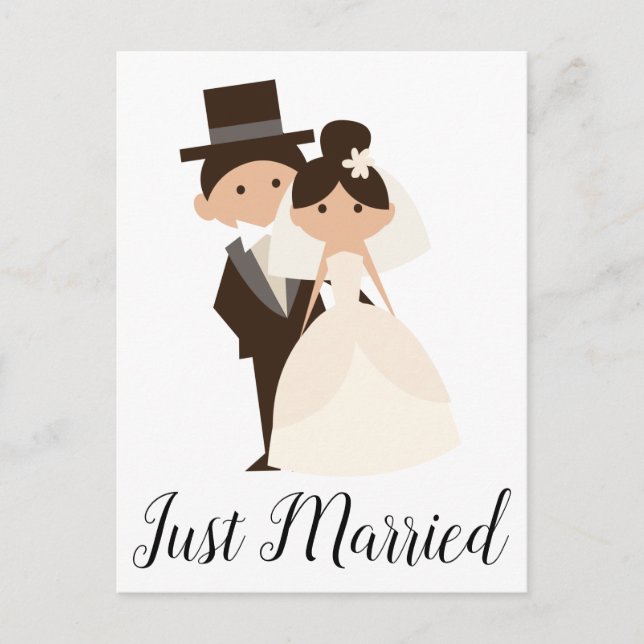 Postal De Anuncios Dibujo recién casados novia y novio boda (Anverso)