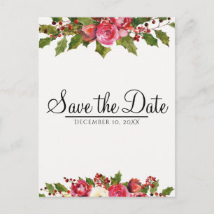 Postal De Anuncios Diciembre Boda de Invierno Floral de Acebo Salvar