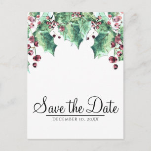 Postal De Anuncios Diciembre Boda de Invierno Holly Berry Salvar la F
