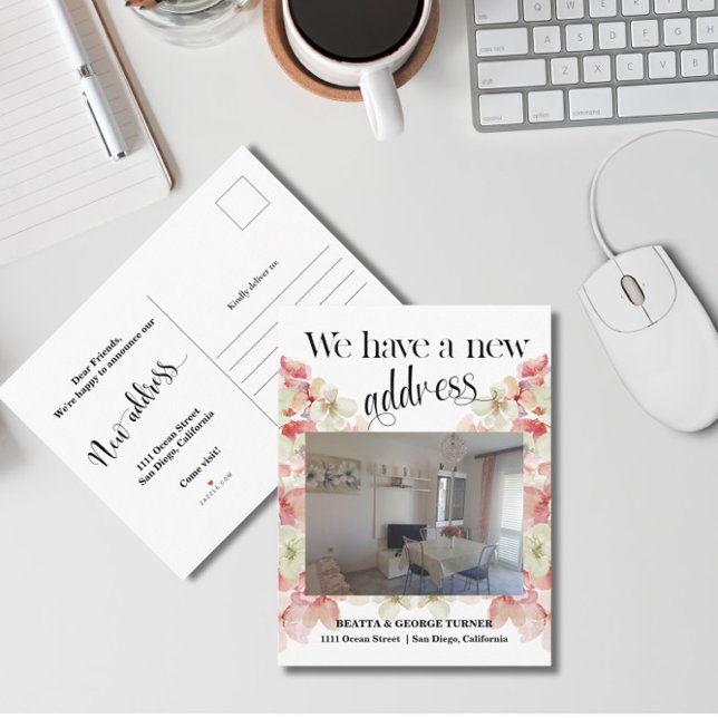 Postal De Anuncios Dirección de nuevo hogar floral de foto, (Subido por el creador)