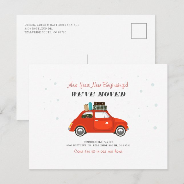 Postal De Anuncios Dirección en movimiento de Año Nuevo (Anverso / Reverso)