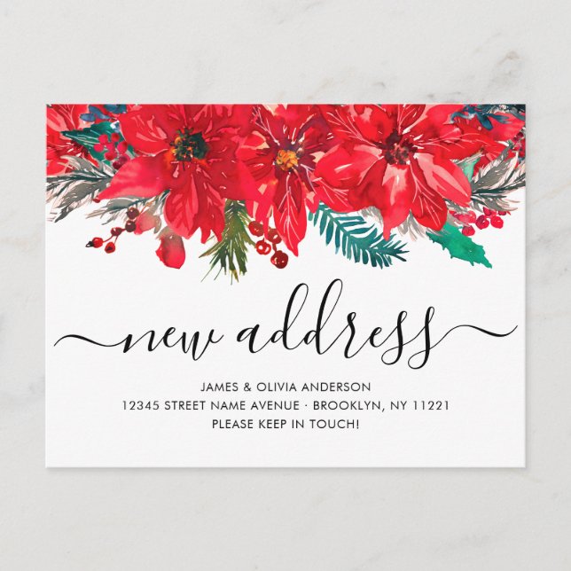 Postal De Anuncios Dirección Nueva de Navidad Poinsettia Fiesta de Mu (Anverso)
