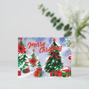 Postal De Anuncios Diseño de arte en acuarela de Feliz Navidad