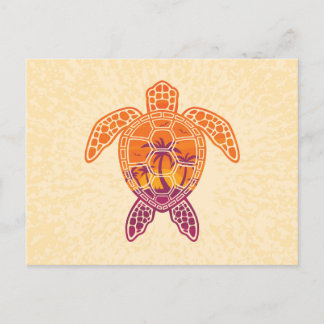 Postal De Anuncios Diseño de Tortuga Marina con Atardecer Tropical