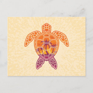 Postal De Anuncios Diseño de tortuga tropical de mar con atardecer