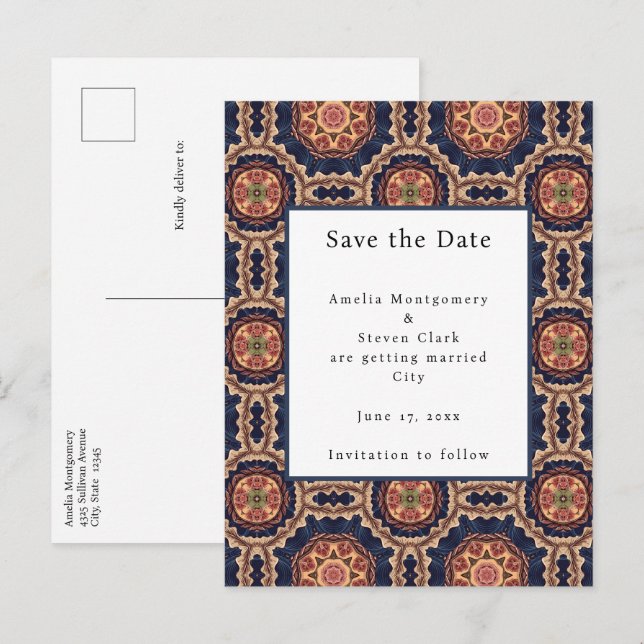 Postal De Anuncios Diseño decorativo de formas de flores y estrellas  (Anverso / Reverso)