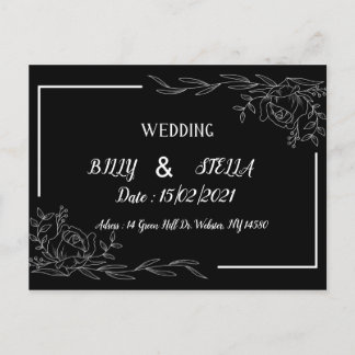 Postal De Anuncios Diseño floral en blanco y negro para boda