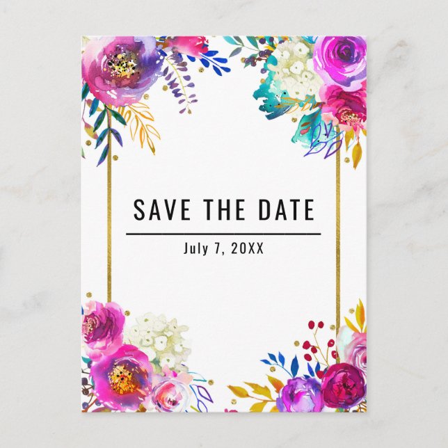 Postal De Anuncios Diversión Brillante Atrevido Floral Acuarela Salva (Anverso)