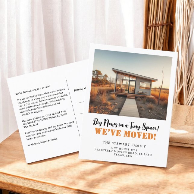 Postal De Anuncios Diversión Casa Pequeña foto nueva dirección hogar  (Fun Tiny House photo new address home moving Announcement Postcard)