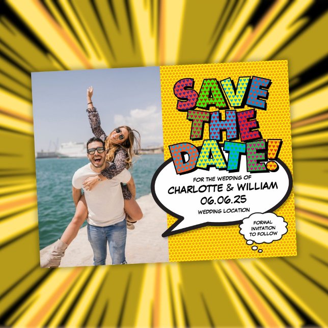 Postal De Anuncios Diversión Colorida Boda Guardar Fecha Foto (Fun Colorful Wedding Save The Date Photo Announcement Postcard)