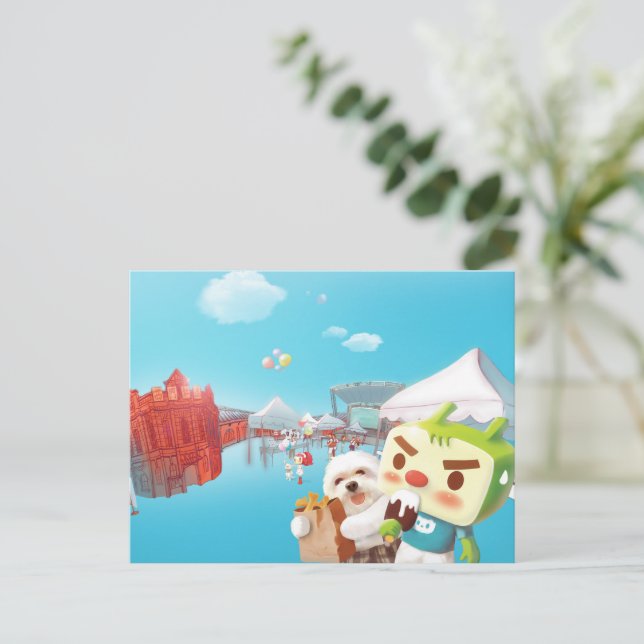 Postal De Anuncios Diversión en el mercado al aire libre (Anverso de pie)