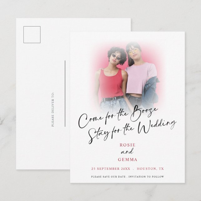 Postal De Anuncios Diversión Ven Por Foto De Booze Salven La Fecha An (Anverso / Reverso)