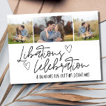 Postal De Anuncios Divertida boda de tres fotos salva la fecha<br><div class="desc">Prepárate para preparar el escenario para tu día especial con nuestras "Libaciones, Celebración y divertidísimas situaciones de corte de drogas" Boda ¡Salva la tarjeta de fecha! Este diseño único y divertido captura perfectamente el espíritu de tu próxima celebración. Personalizar la parte delantera con tres de tus fotos favoritas de compromiso...</div>