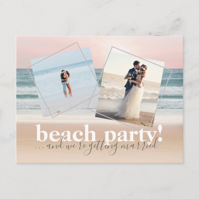 Postal De Anuncios Divertida Foto de Boda en la Playa en Horizontal A (Anverso)