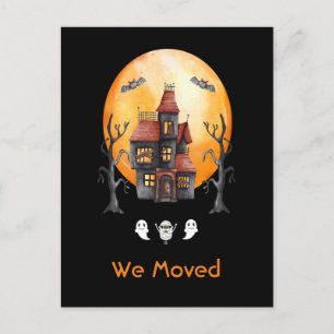 Postal De Anuncios Divertida Nos Mudamos Casa Embrujada Acuarela Rojo