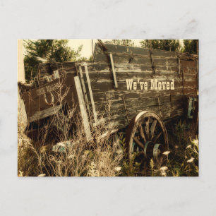 Postal De Anuncios Divertido Carro de Granja Rústico Dirección Nueva 