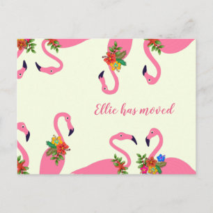 Postal De Anuncios Divertido Flamingos Nueva dirección