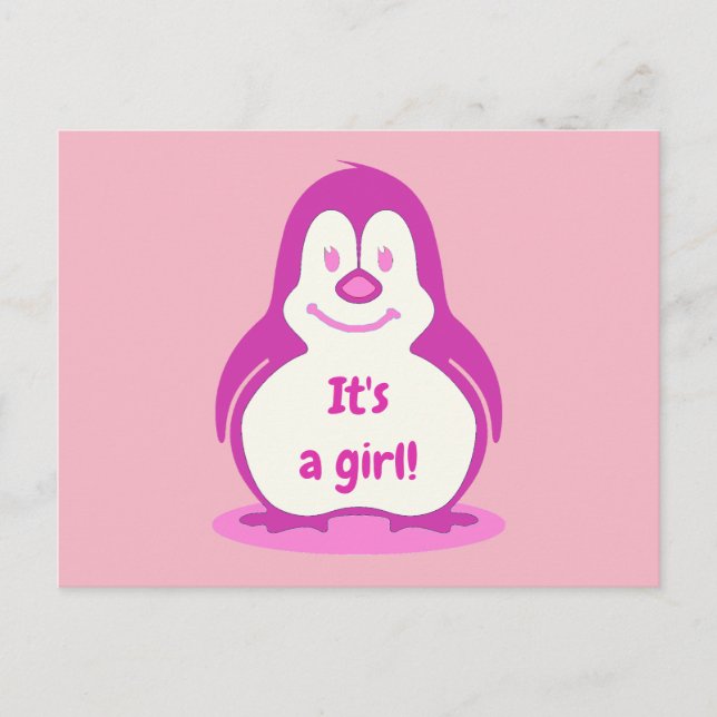 Postal De Anuncios Divertido Pingüino Sonriente Rosa Es Una Niña Reve (Anverso)