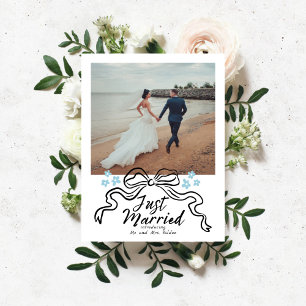 Postal De Anuncios Doodle moderno recién casado foto de Elopement Ann