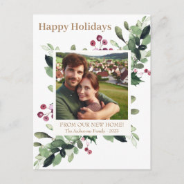 Postal De Anuncios Dorado Feliz Navidad Verdor Berries Nueva Casa