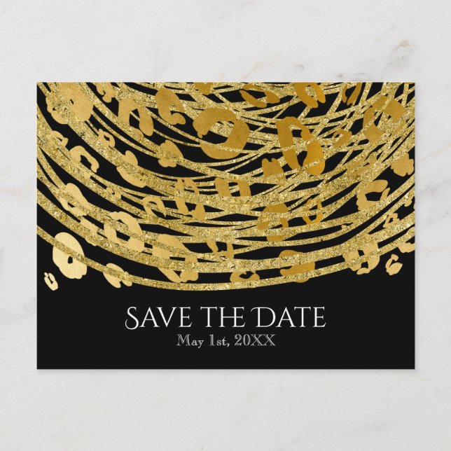 Postal De Anuncios Dorado Glam Imprimir Exótico Cheetah Save the Date (Anverso)