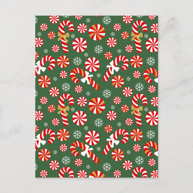 Postal De Anuncios Dorado Winter Sweet Snowfall Candy Cane (Anverso)