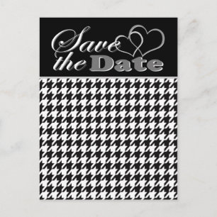 Postal De Anuncios Dos Corazones Negro y Blanco Houndstooth Save the