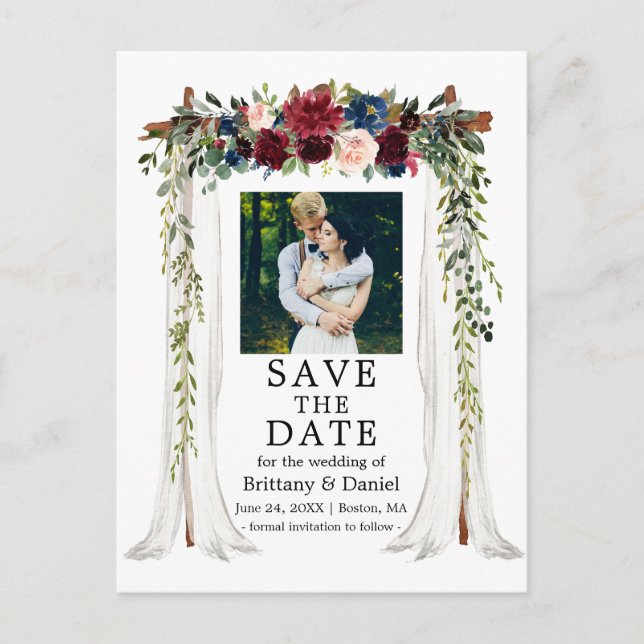 Postal De Anuncios Dosel de Boda Acuarela Floral Foto (Anverso)