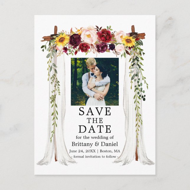 Postal De Anuncios Dosel de Boda Acuarela Floral Mixto Foto (Anverso)