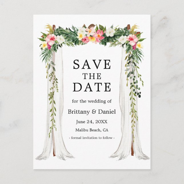 Postal De Anuncios Dosel de Boda Acuarela Floral Tropical Foto (Anverso)