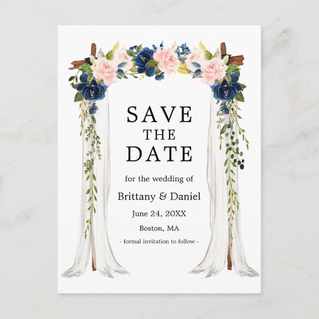 Postal De Anuncios Dosel de Boda Arco Acuarela Floral Rosa Azul (Anverso)