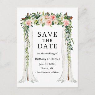 Postal De Anuncios Dosel de Boda Arco Acuarela Floral Rosa Blanco