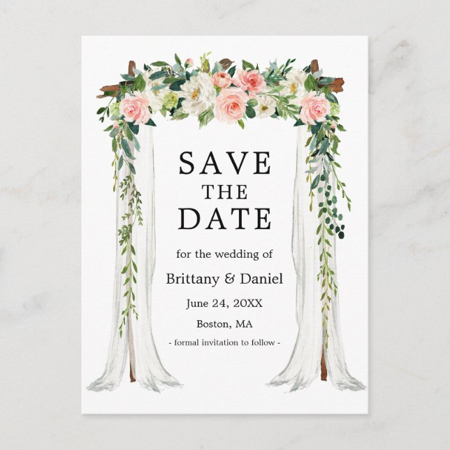 Postal De Anuncios Dosel de Boda Arco Acuarela Floral Rosa Blanco (Anverso)