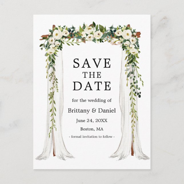 Postal De Anuncios Dosel de Boda Arco Acuarela Floral Verde (Anverso)