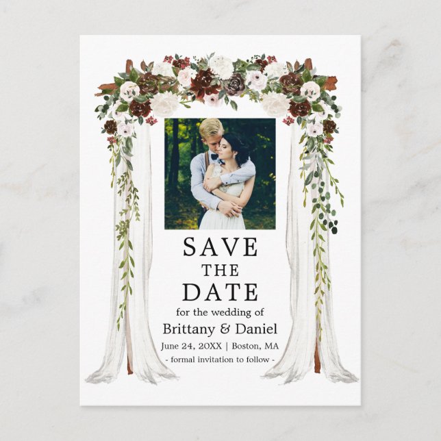 Postal De Anuncios Dosel de Boda Arco Acuarela Verde Floral Bosque (Anverso)