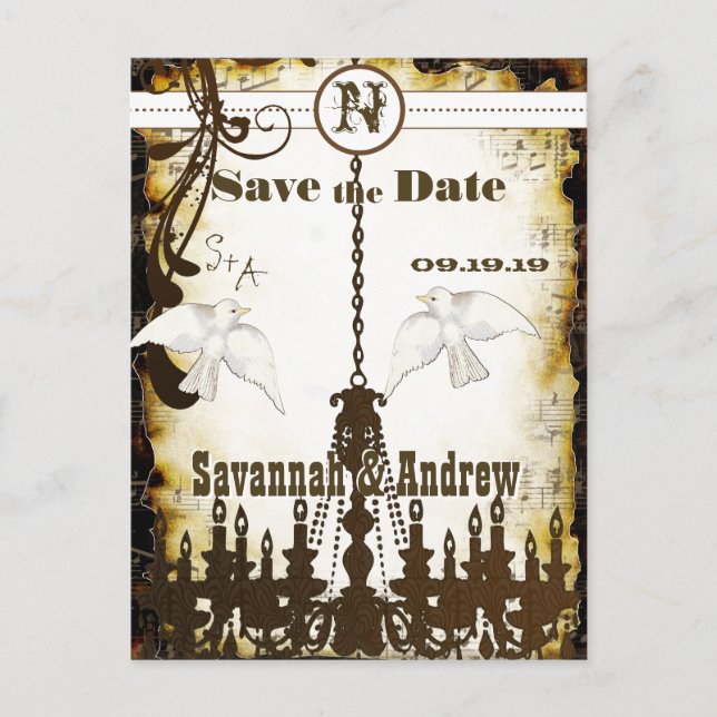 Postal De Anuncios Dove Country Chic Rustic Chandelier Save the Date (Anverso)