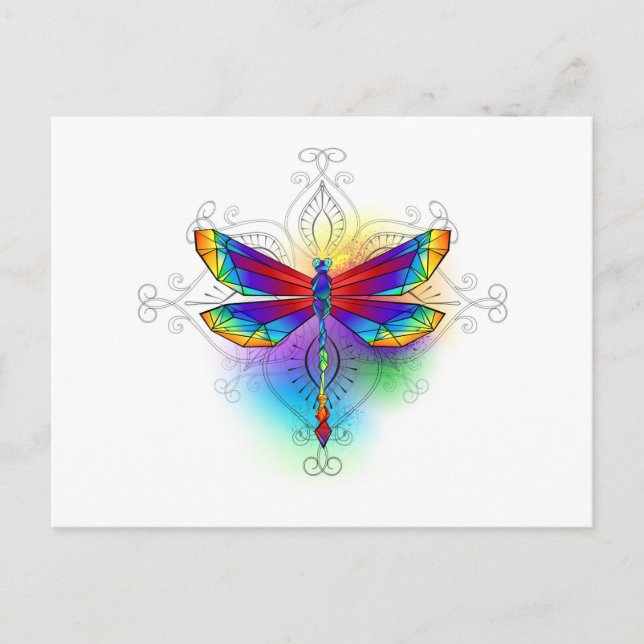 Postal De Anuncios Dragón poligonal arcoiris (Anverso)