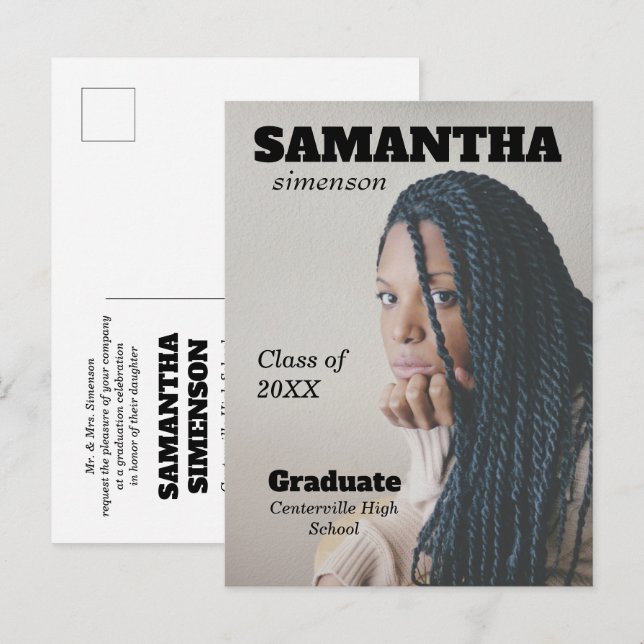 Postal De Anuncios Dramático Partido de Graduación al Estilo Revista (Anverso / Reverso)