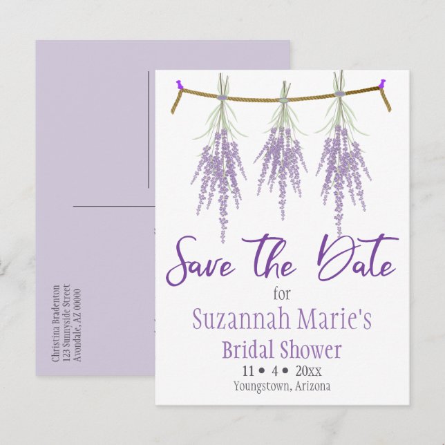 Postal De Anuncios Ducha Bridal Ahorra La Fecha Dry Lavender Bundles  (Anverso / Reverso)