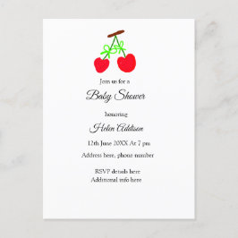 Postal De Anuncios ducha de bebé cereza roja lazo verde añadir QR
