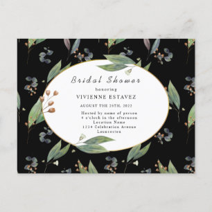 Postal De Anuncios Ducha de novia verde hoja negra boda de oro